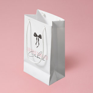Coquette Bow French Pink Stylish Bridesmaid Name Small Gift Bag