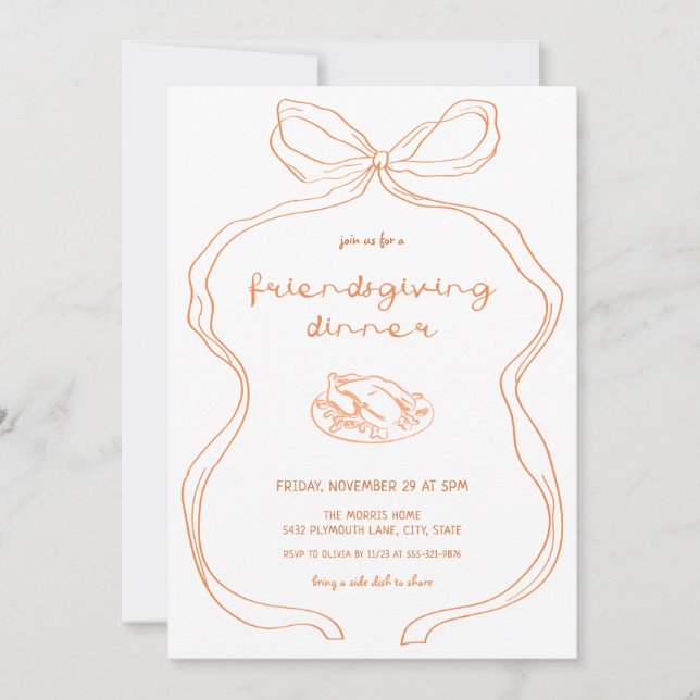 Coquette Bow Friendsgiving Dinner Invitation (Front)