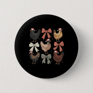 Coquette Bow Funny Chicken Christmas Farm Animal C 6 Cm Round Badge