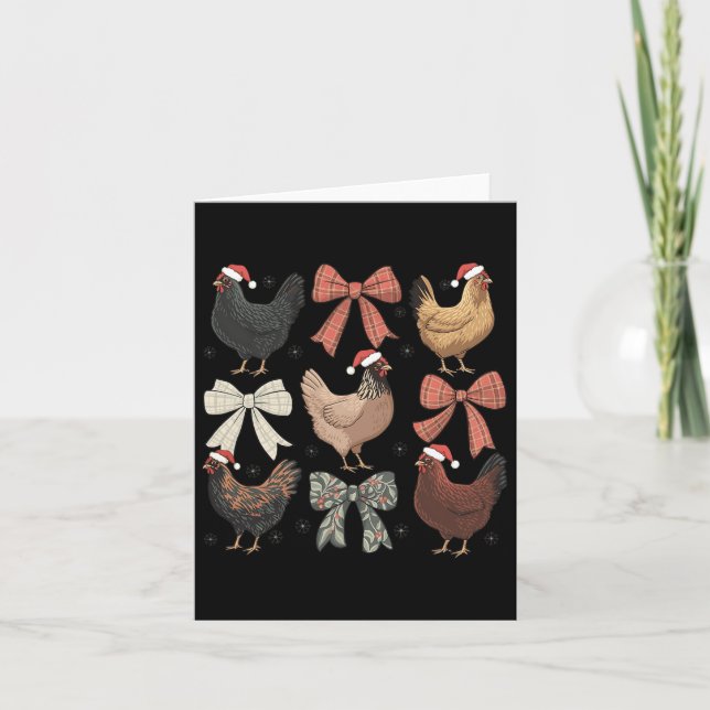 Coquette Bow Funny Chicken Christmas Farm Animal C Card (Front)
