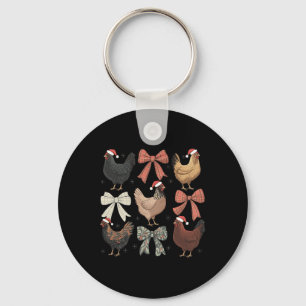 Coquette Bow Funny Chicken Christmas Farm Animal C Key Ring