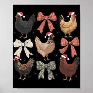 Coquette Bow Funny Chicken Christmas Farm Animal C Poster