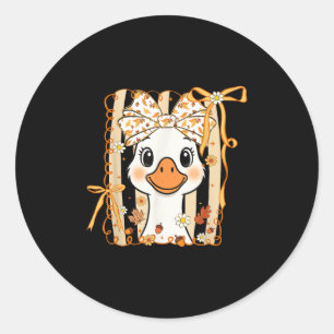 Coquette Bow Funny Goose Thanksgiving Autumn Fall  Classic Round Sticker