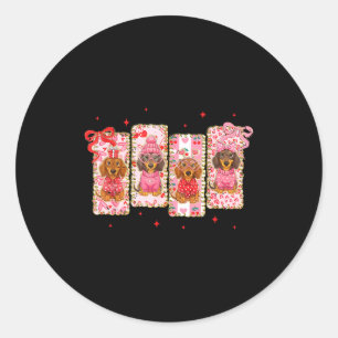 Coquette Bow Funny My Dachshund Is My Valentine Do Classic Round Sticker