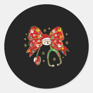Coquette Bow Funny Nurse Christmas Stethoscope San Classic Round Sticker