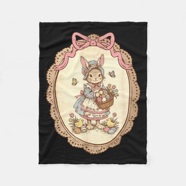 Coquette Bow Funny Rabbit Bunny Eggs Happy Easter  Fleece Blanket (Front)