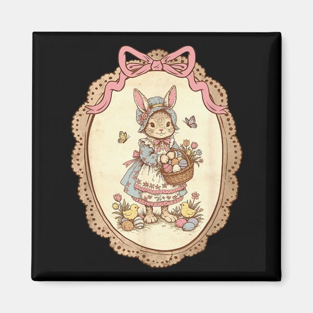 Coquette Bow Funny Rabbit Bunny Eggs Happy Easter  Magnet (Front)