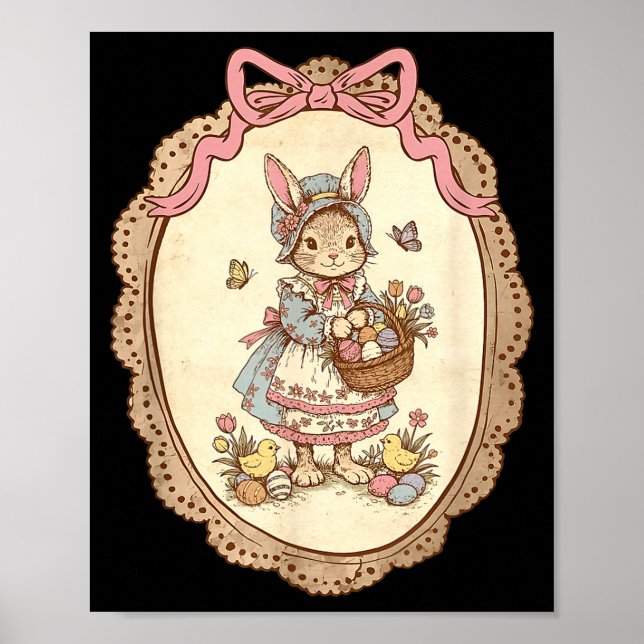 Coquette Bow Funny Rabbit Bunny Eggs Happy Easter  Poster (Front)