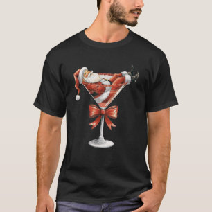 Coquette Bow Funny Santa Martini Christmas Holiday T-Shirt