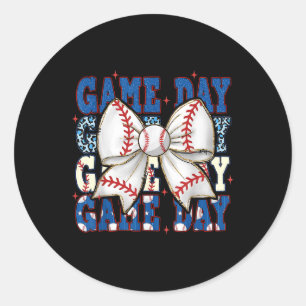 Coquette Bow Game Day Baseball Softball Funny Chee Classic Round Sticker