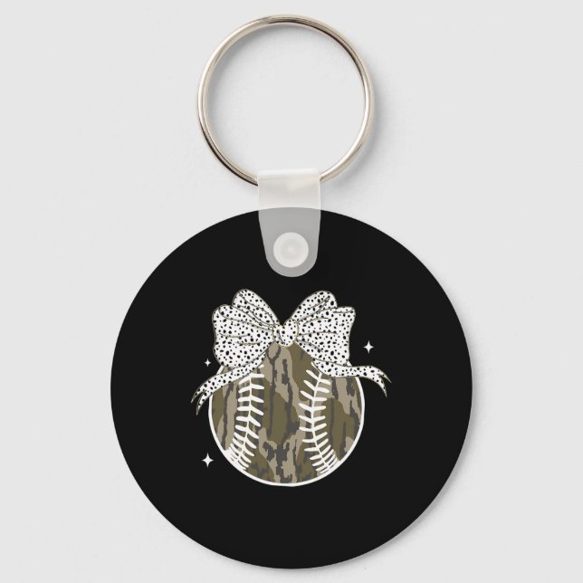Coquette Bow Game Day Sell Softll Camouflage Cheer Key Ring (Front)