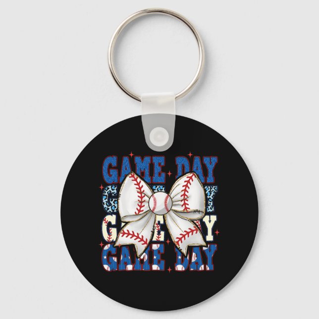 Coquette Bow Game Day Sell Softll Funny Cheer Mum  Key Ring (Front)
