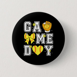 Coquette Bow Game Day Sell Softll Heart Love Cheer 6 Cm Round Badge