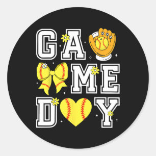 Coquette Bow Game Day Sell Softll Heart Love Cheer Classic Round Sticker