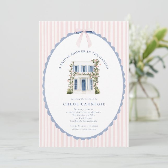 Coquette Bow Garden Manor Bridal Shower Invitation (Standing Front)