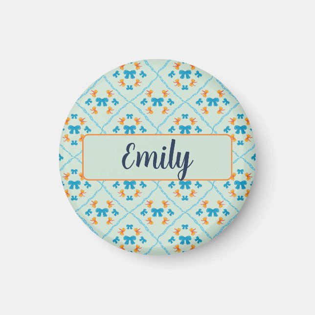 Coquette Bow Geometric Tile Soft Mint Lime Magnet (Front)