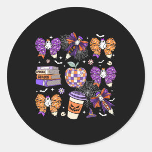 Coquette Bow Ghost Cute Halloween Teachers Women Classic Round Sticker