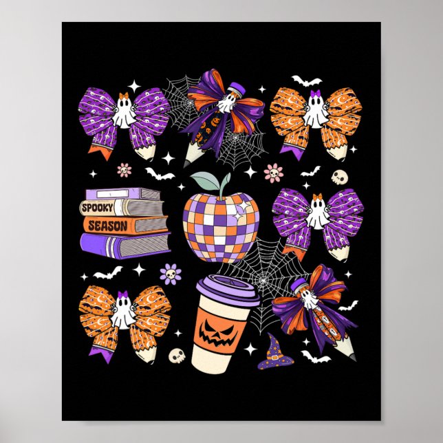 Coquette Bow Ghost Cute Halloween Teachers Women  Poster (Front)