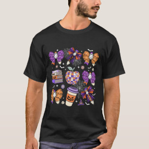 Coquette Bow Ghost Cute Halloween Teachers Women T-Shirt