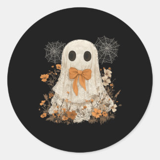 Coquette Bow Ghost Halloween Flower Ghost Spooky L Classic Round Sticker