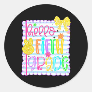 Coquette Bow Girly Hello Fifth Grade Teacher Back  Classic Round Sticker