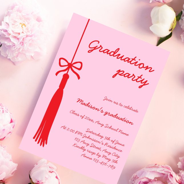 Coquette Bow Grad Tassel 2025 Graduation Invitation (Coquette Bow Grad Tassel 2025 Graduation Invitation)