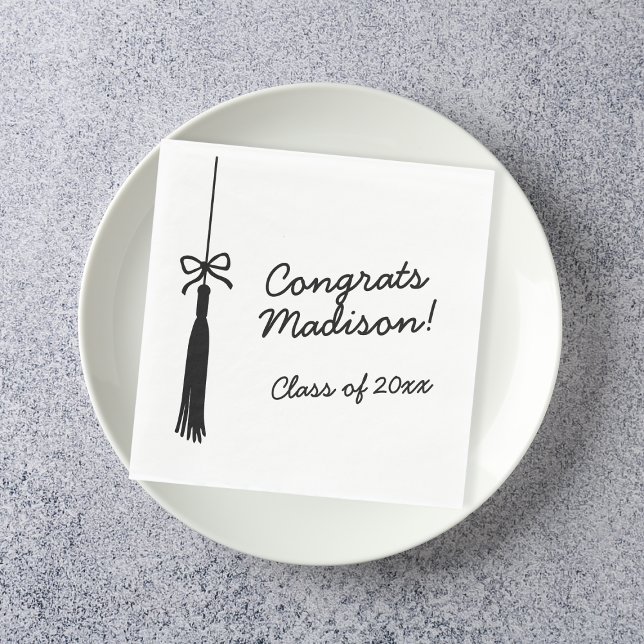 Coquette Bow Grad Tassel Black & White Graduation Napkin (Coquette Bow Grad Tassel Black & White Graduation Napkins)