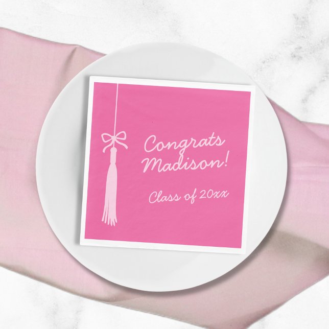 Coquette Bow Grad Tassel Pink 2025 Graduation Napkin (Coquette Bow Grad Tassel Pink 2025 Graduation Napkins)