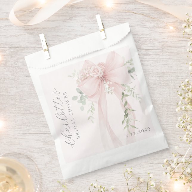 Coquette Bow Greenery Bridal Shower Favour Bag (Clipped)