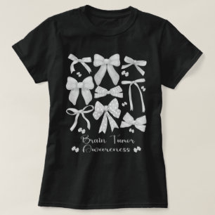 Coquette Bow Grey Ribbon Brain Tumour Awareness T-Shirt