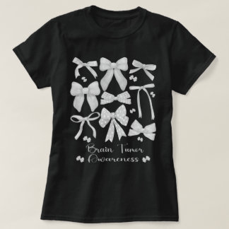 Coquette Bow Grey Ribbon Brain Tumour Awareness T-Shirt
