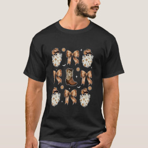 Coquette Bow Halloween Ghost Western Cowboy Boots T-Shirt