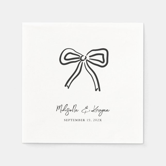 Coquette Bow Hand Drawn Personalised Wedding  Napkin (Front)