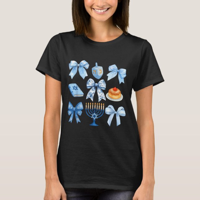 Coquette Bow Hanukkah Chanukah Pajama Latke Jewish T-Shirt (Front)
