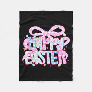 Coquette Bow Happy Easter Day Eggs Bunny Rabbit Bo Fleece Blanket