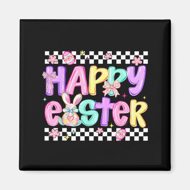 Coquette Bow Happy Easter Day Eggs Bunny Rabbit Bo Magnet (Front)