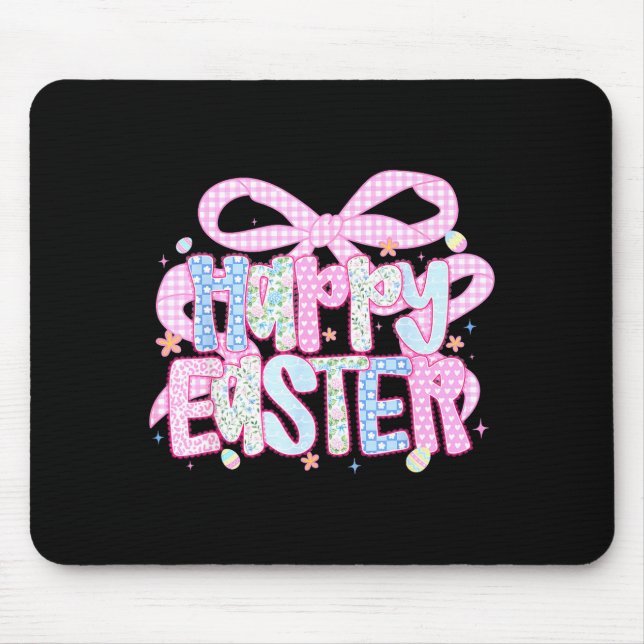 Coquette Bow Happy Easter Day Eggs Bunny Rabbit Bo Mouse Pad (Front)