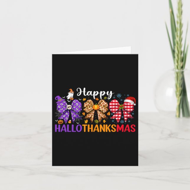 Coquette Bow Happy Hallothanksmas Halloween Thanks Card (Front)