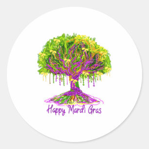 Coquette Bow Happy Mardi Gras Tree Beads Carnival Classic Round Sticker