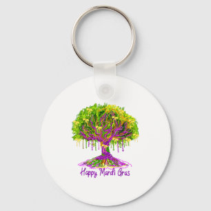 Coquette Bow Happy Mardi Gras Tree Beads Carnival Key Ring
