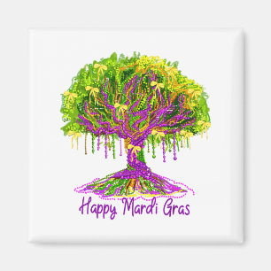 Coquette Bow Happy Mardi Gras Tree Beads Carnival Magnet
