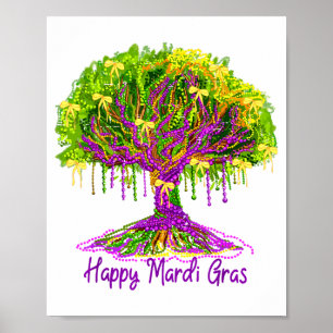 Coquette Bow Happy Mardi Gras Tree Beads Carnival Poster