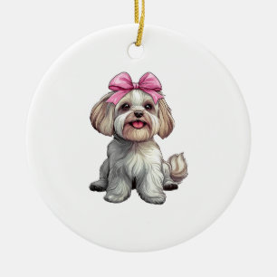 Coquette Bow Havanese Dog Mom Girl Pink Ceramic Ornament