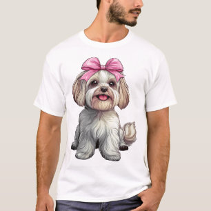Coquette Bow Havanese Dog Mom Girl Pink T-Shirt