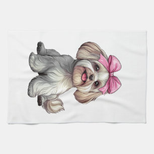 Coquette Bow Havanese Dog Mom Girl Pink Tea Towel