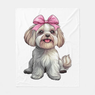 Coquette Bow Havanese Dog Mum Girl Pink Fleece Blanket