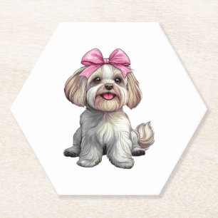 Coquette Bow Havanese Dog Mum Girl Pink Paper Coaster