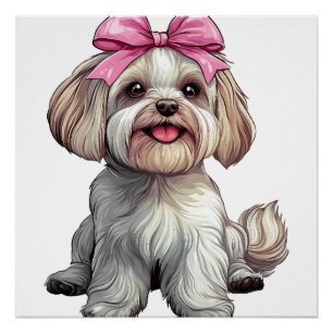 Coquette Bow Havanese Dog Mum Girl Pink Poster
