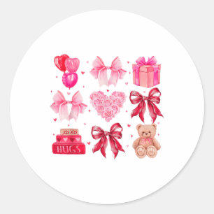 Coquette Bow Heart Valentines Day Girly Tee Women Classic Round Sticker