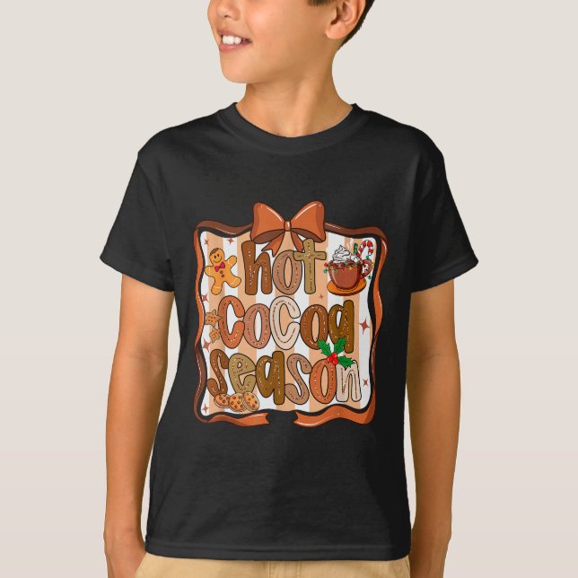 Coquette Bow Hot Cocoa Season Gingerbread Christma T-Shirt (Front)